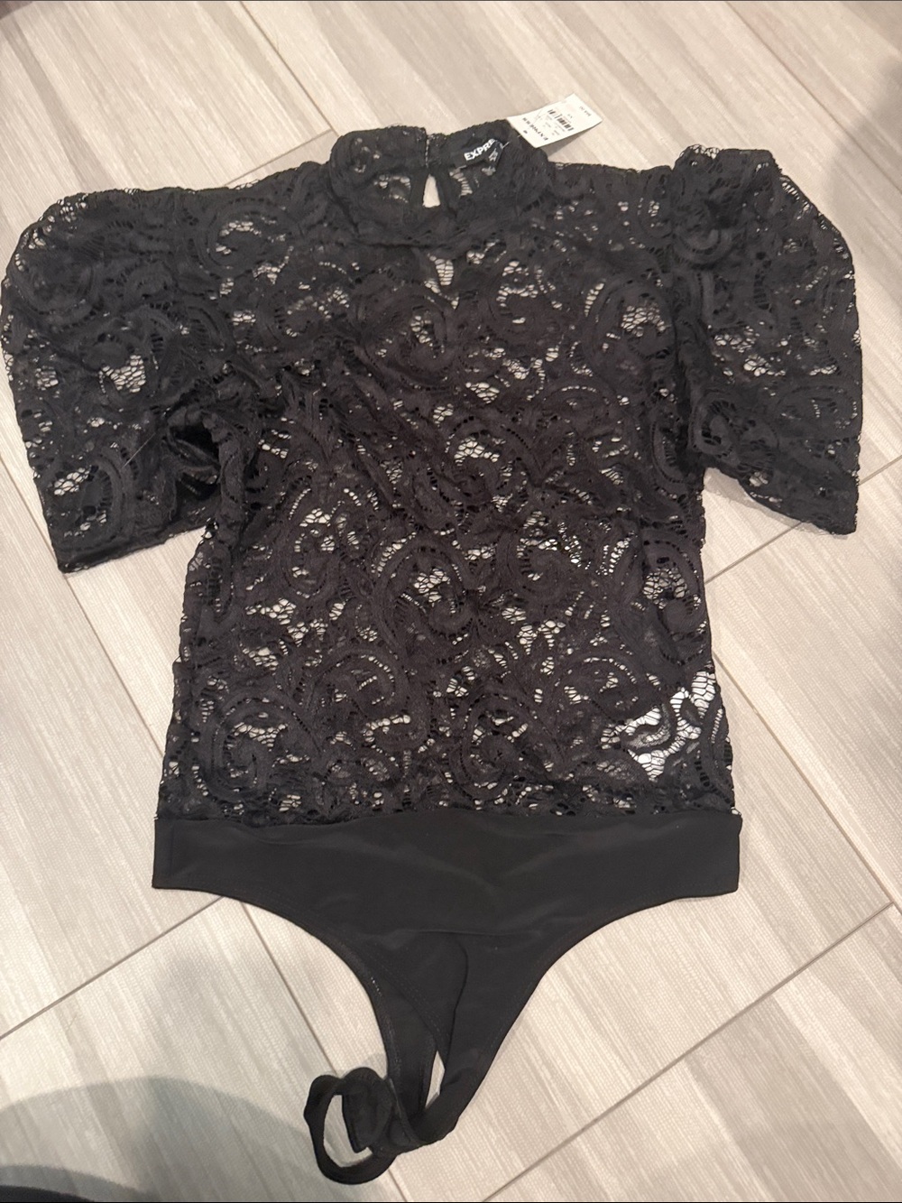 Express Lace Mock-Neck Black Bodysuit Top